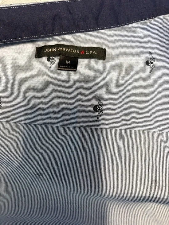 John Varvatos Light Blue Short-Sleeve Button-Down Shirt with Micro Print - Picture 2 of 6